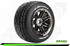 Louise ST-ROCKET Stadium Truck Reifen Fertig Verklebt Sport 3.8" Beadlock Felgen Schwarz Chrom E-REVO E-Maxx Summit ARRMA Stadium Trucks HPI Savage Vorne Hinten 1 Paar / T3286BC