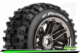 Louise ST-PIONEER Stadium Truck Reifen Fertig Verklebt Sport 3.8" Beadlock Felgen Schwarz Chrom 1 Paar / T3287BC