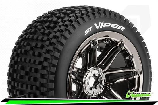 Louise ST-VIPER Stadium Truck Reifen Fertig Verklebt Sport 3.8" Beadlock Felgen Schwarz Chrom E-REVO E-Maxx Summit ARRMA Stadium Trucks HPI Savage Vorne Hinten 1 Paar / T3289BC