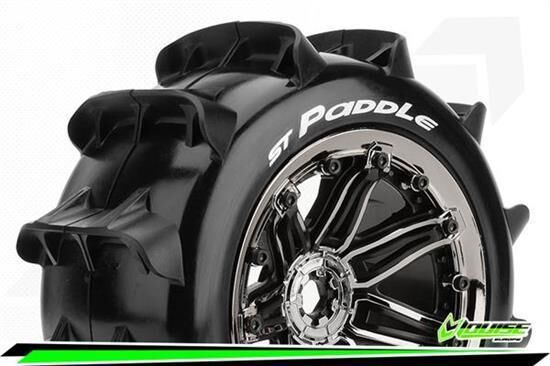 Louise ST-PADDLE Stadium Truck Reifen Fertig Verklebt Sport 3.8" Beadlock Felgen Schwarz Chrom E-REVO E-Maxx Summit ARRMA Stadium Trucks HPI Savage Vorne Hinten 1 Paar / T3290BC