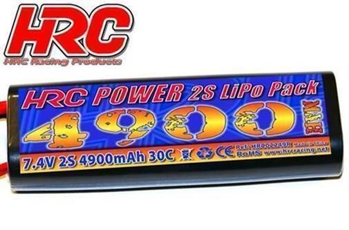 HRC Racing Akku LiPo 2S 7.4V 4900mAh 30C RC Car HRC 4900 Rounded Hard Case Tamiya (Deans Kompatible) Stecker / HRC02249RT