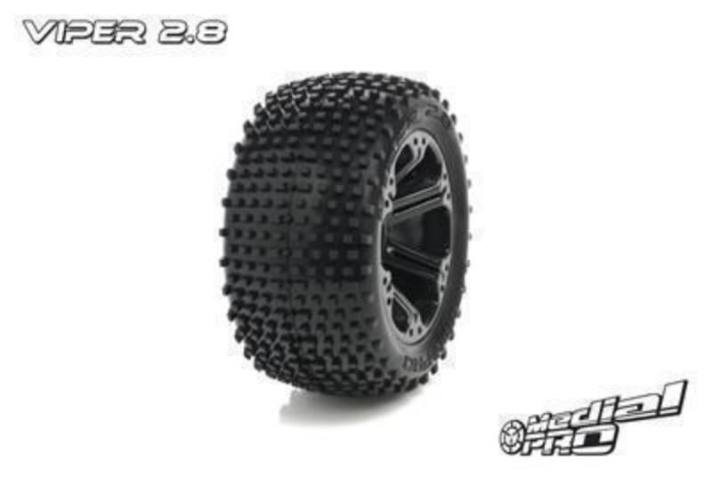Medial Pro Sport Reifen und Felgen verklebt Viper 2.8 Schwarze Felgen Vorder Jato, Nitro Sport, Nitro Rustler / MP-5525