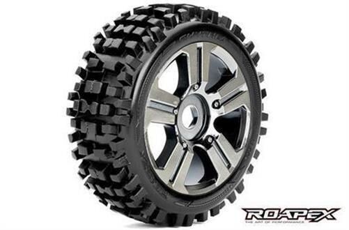 Roapex Reifen 1/8 Buggy montiert Chrome Schwarz Felgen 17mm Hex Rhythm (2 Stk.) / RXR5002-CB