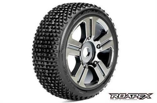 Roapex Reifen 1/8 Buggy montiert Chrome Schwarz Felgen 17mm Hex Roller (2 Stk.) / RXR5003-CB