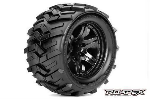 Roapex Reifen 1/10 Monster Truck montiert 0 offset Schwarz Felgen 12mm Hex Morph (2 Stk.) / RXR3004-B0