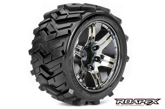 Roapex Morph Reifen 1:10 Stadium Truck montiert auf chrom-schwarzen Felgen, 12 mm Sechskant, 1/2 Offset (2 Stück) / RXR2004-CB2