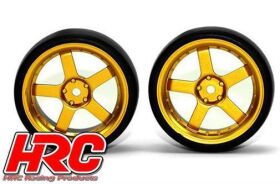 HRC Racing Reifen 1/10 Drift montiert 5-Spoke Gold Felgen...