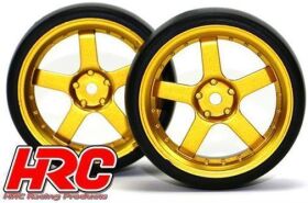 HRC Racing Reifen 1/10 Drift montiert 5-Spoke Gold Felgen 3mm Offset Slick (2 Stk.) / HRC61071GD