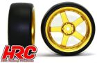 HRC Racing Reifen 1/10 Drift montiert 5-Spoke Gold Felgen 3mm Offset Slick (2 Stk.) / HRC61071GD