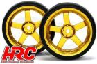 HRC Racing Reifen 1/10 Drift montiert 5-Spoke Gold Felgen 3mm Offset Slick (2 Stk.) / HRC61071GD