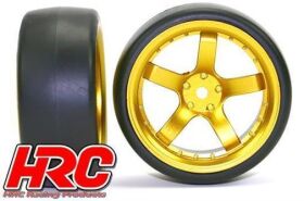 HRC Racing Reifen 1/10 Drift montiert 5-Spoke Gold Felgen 6mm Offset Slick (2 Stk.) / HRC61072GD