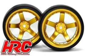 HRC Racing Reifen 1/10 Drift montiert 5-Spoke Gold Felgen 6mm Offset Slick (2 Stk.) / HRC61072GD