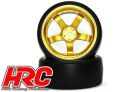 HRC Racing Reifen 1/10 Drift montiert 5-Spoke Gold Felgen 6mm Offset Slick (2 Stk.) / HRC61072GD