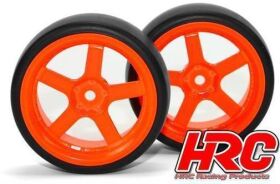 HRC Racing Reifen 1/10 Drift montiert 5-Spoke Orange Felgen 6mm Offset Slick (2 Stk.) / HRC61072OR