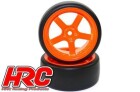 HRC Racing Reifen 1/10 Drift montiert 5-Spoke Orange Felgen 6mm Offset Slick (2 Stk.) / HRC61072OR