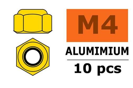 G-Force RC Aluminium Sechskantmutter Selbstsichernd M4 Gold 10 St / GF-0400-040