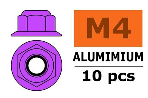 G-Force RC Aluminium Sechskantmutter Selbstsichernd M4 mit Bund Violet 10 St / GF-0401-042