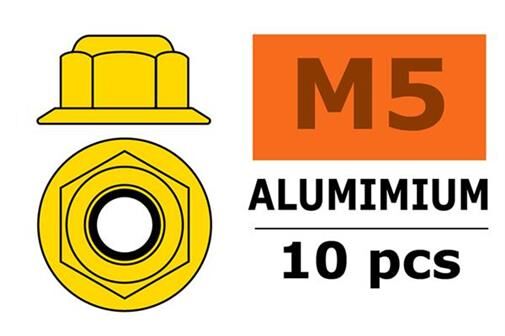 G-Force RC Aluminium Sechskantmutter Selbstsichernd M5 mit Bund Gold 10 St / GF-0401-050