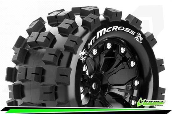 Louise MT-MCROSS 1-10 Monster Truck Reifen Fertig Verklebt Soft 2.8" Felgen Schwarz 0-Offset EP STAMPEDE 2WD Hinten EP RUSTLER 2WD Hinten EP MONSTER JAM 2WD Hinten 1 Paar / T3274SB