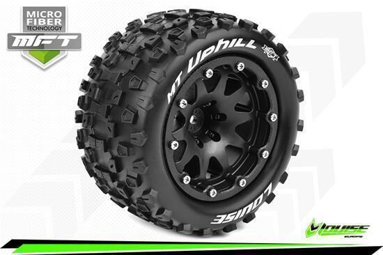 Louise MFT 1/10 MT-UPHILL TRUCK TIRE SOFT / 1/2 OFFSET BEAD-LOCK BLACK RIM HEX 12mm / MOUNTED / T3309SBH