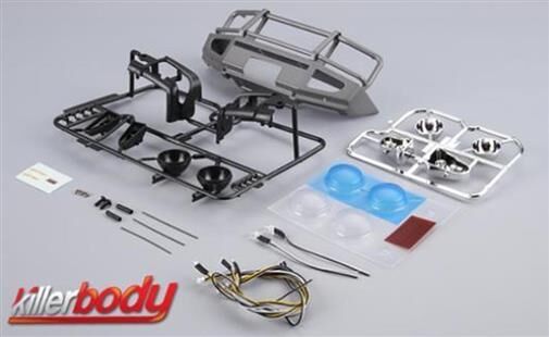 KillerBody Option Part Traxxas TRX-4 1/10 Alloy Bumper w/LEDS Upgrade Sets Silver-grey Fit for 1/10 Truck and SUV / KBD48717