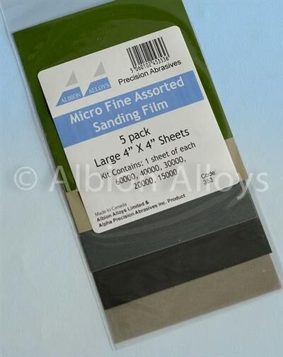 ALBION ALLOYS Krick Mikrofeines Schleifpapier Set 5-fach sortiert 100x100 mm / AA353