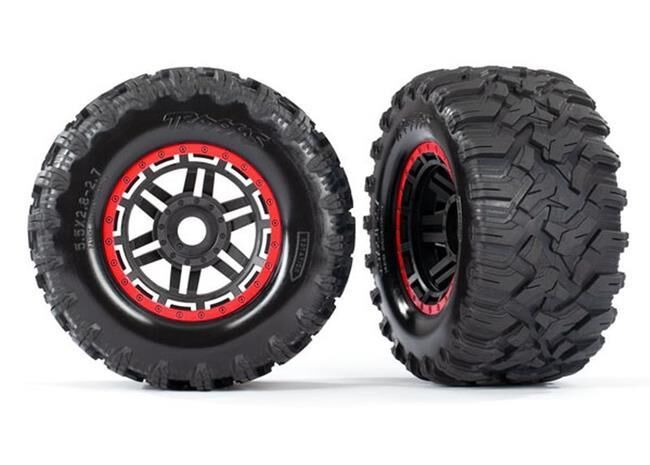 Traxxas Reifen auf Felge montiert Felge schwarz/rot Maxx All-Terrain / TRX8972R
