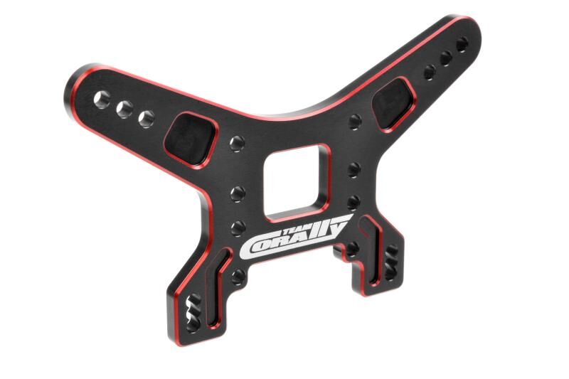 Team Corally Shock Tower Rear 4mm Alu 7075 Hard Anodized Black/Red 1 pc / C-00140-168
