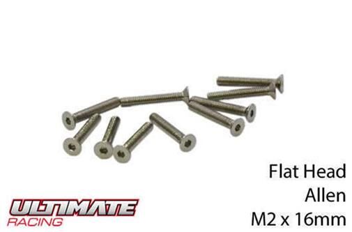 Ultimate Racing Schrauben Senkkopf Hex (Allen) M2 x 16mm (10 Stk.) / UR161216