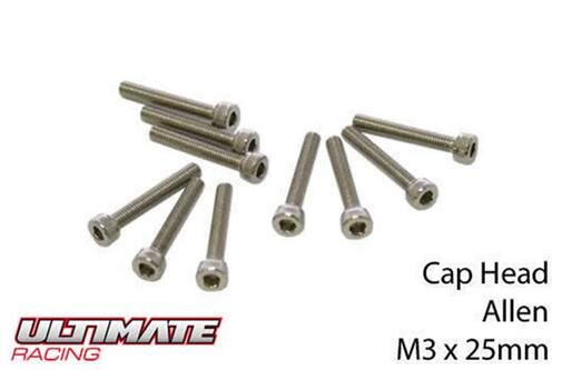 Ultimate Racing Schrauben Zylinderkopf Hex (Allen) M3 x 25mm (10 Stk.) / UR163325