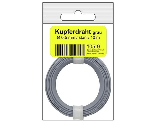 Donau Elektronik Kupferschalt Draht 0,5 mm / 10 m grau - in SB Beutel / 105-9SB