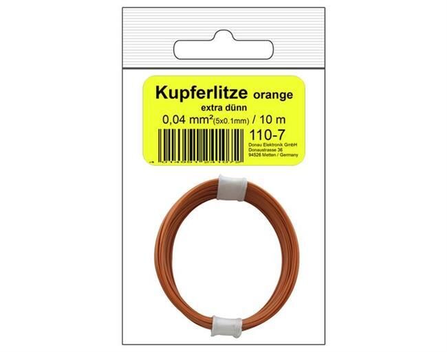 Donau Elektronik Kupferschalt Litze 0,04 mm² / 10 m orange - in SB Beutel / 110-7SB
