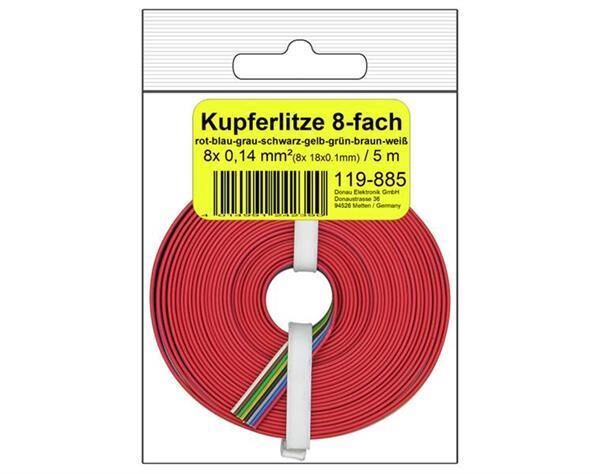 Donau Elektronik 8-Fach Litze 0,14 mm² / 5 m rot-blau-grau-schwarz-gelb-grün-braun-weiß in SB / 119-885SB