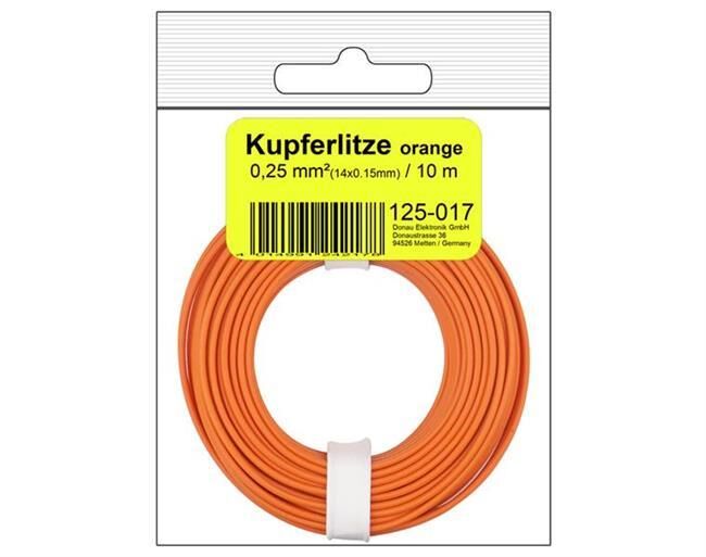 Donau Elektronik Kupferschalt Litze 0,25 mm² / 10 m / orange in SB Beutel / 125-017SB
