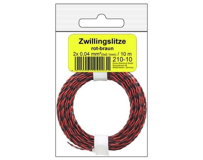 Donau Elektronik Zwillingslitze 0,04 mm² / 10 m rot-schwarz in SB / 210-10SB