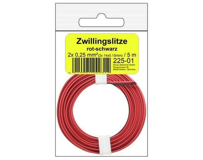 Donau Elektronik Zwillingslitze 0,25 mm² / 5 m rot-schwarz in SB / 225-01SB