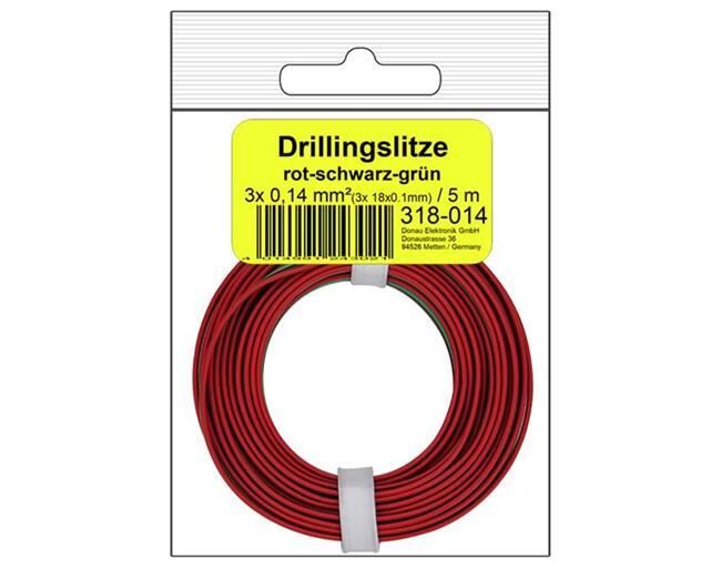 Donau Elektronik Drillingslitze 0,14 mm² / 5 m rot-schwarz-grün in SB Beutel / 318-014SB