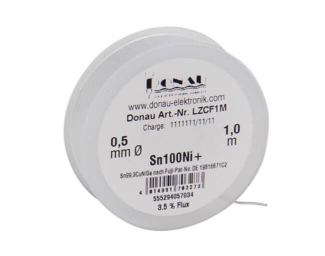 Donau Elektronik Lötzinn CLEAR" Ø0,5 mm Sn100Ni+ Klappspule 1m" / LZCF1M