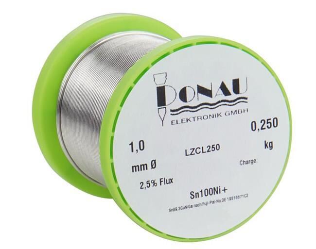 Donau Elektronik Lötzinn CLEAR" Ø1 mm Sn100Ni+ Spule 250g" / LZCL250