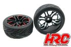 HRC Reifen 1/10 Touring montiert Five Blocks Rot/Schwarz Felgen 12mm hex HRC Street Devil (2 Stk.) / HRC61016A