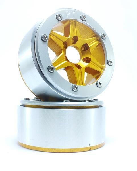 Metsafil Beadlock Crawler Wheels SIXSTAR gold/silber 1.9 (2 St.) ohne Radnabe / MT5010GOS