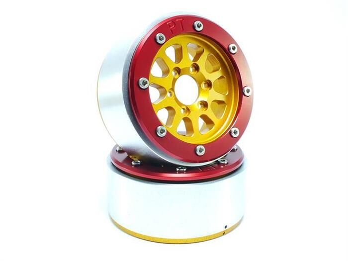 Metsafil Beadlock Crawler Wheels GEAR gold/rot 1.9 (2 St.) ohne Radnabe / MT5030GOR