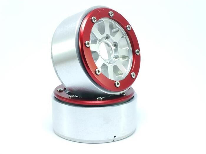 Metsafil Beadlock Crawler Wheels HAMMER silber/rot 1.9 (2 St.) ohne Radnabe / MT5040SR