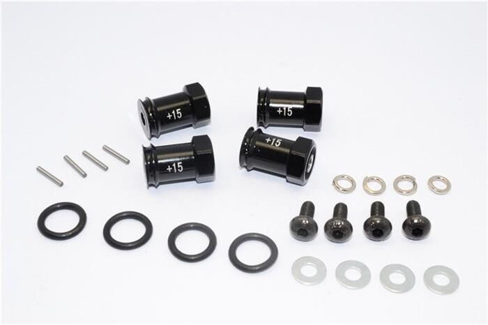 GPM TRAXXAS 1/16 E-Revo Aluminium Hex Adapter eloxiert +15mm schwarz / GPMERV010/+15MMBK