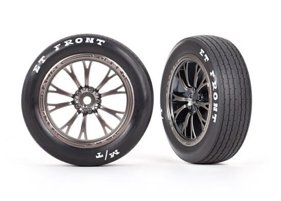 TRAXXAS Drag Slash Reifen auf Felge montiert satin schwarz chrom vorn (2) / TRX9474A