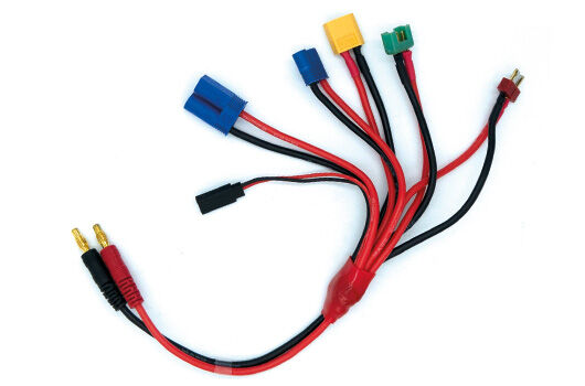 HRC Racing Ladekabel Multi 4mm Bullet zu EC3 / MPX / XT60 / EC5 / Ultra T (Deans Kompatible) / Empfänger UNI (FUT & JR) 300mm Gold / HRC9124B3