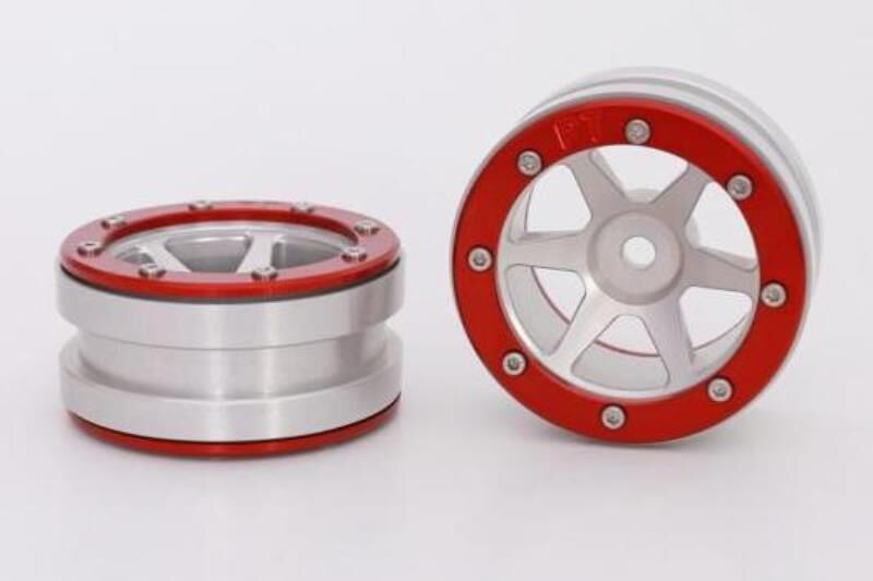 Metsafil CRAWLER Felgen Beadlock Wheels PT- Slingshot Silber/Rot 1.9 (2 St.)  / MT0030SR