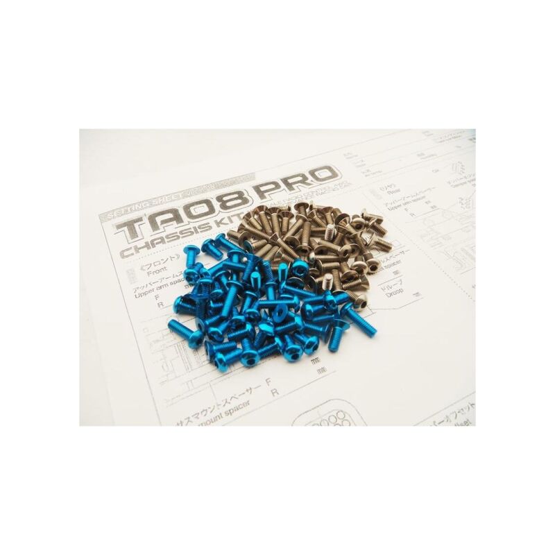 Hiro Seiko TA08 PRO Titan/Alloy Hex Socket Screw Set [T-Blue] (99pcs) / HS-48673