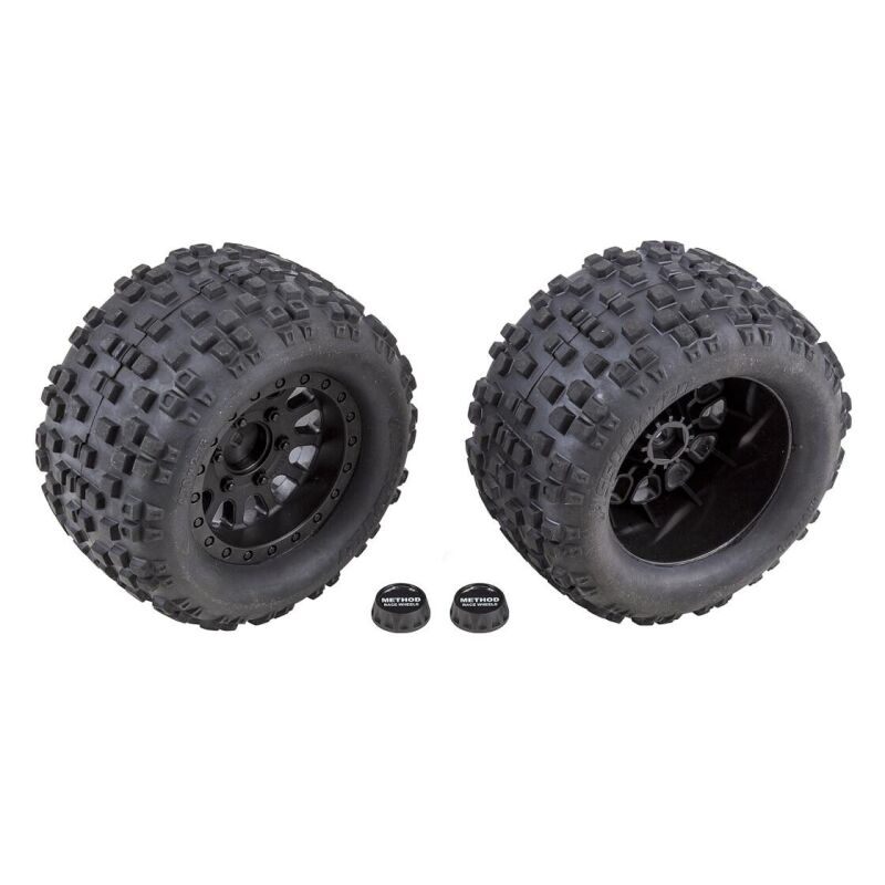 Team Associated Rival MT10 Tires and Method Wheels, mounted, hex, black / AE25841