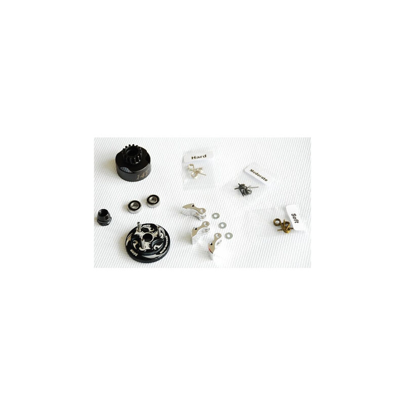 Alpha Plus Alpha Clutch Combo Set (14T Vented Clutch Bell +Bearing 5*10 ( 2pcs) + 34 mm Flywheel(Black) + 3pc Type cluth shoe (Alum) with 3 different springs and washers + Clutch Nut / E64-BUB2114